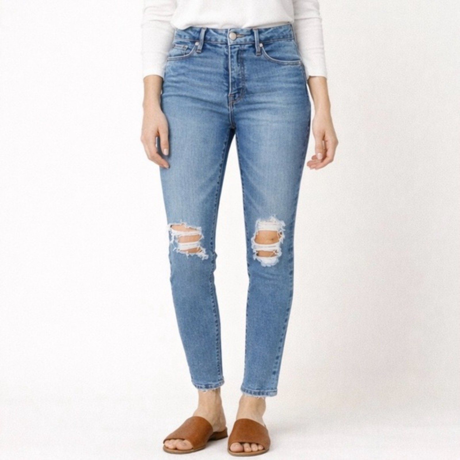 Nwt Good American Good Classic Distressed Hem Slim Straight Jeans Size 28 | 6